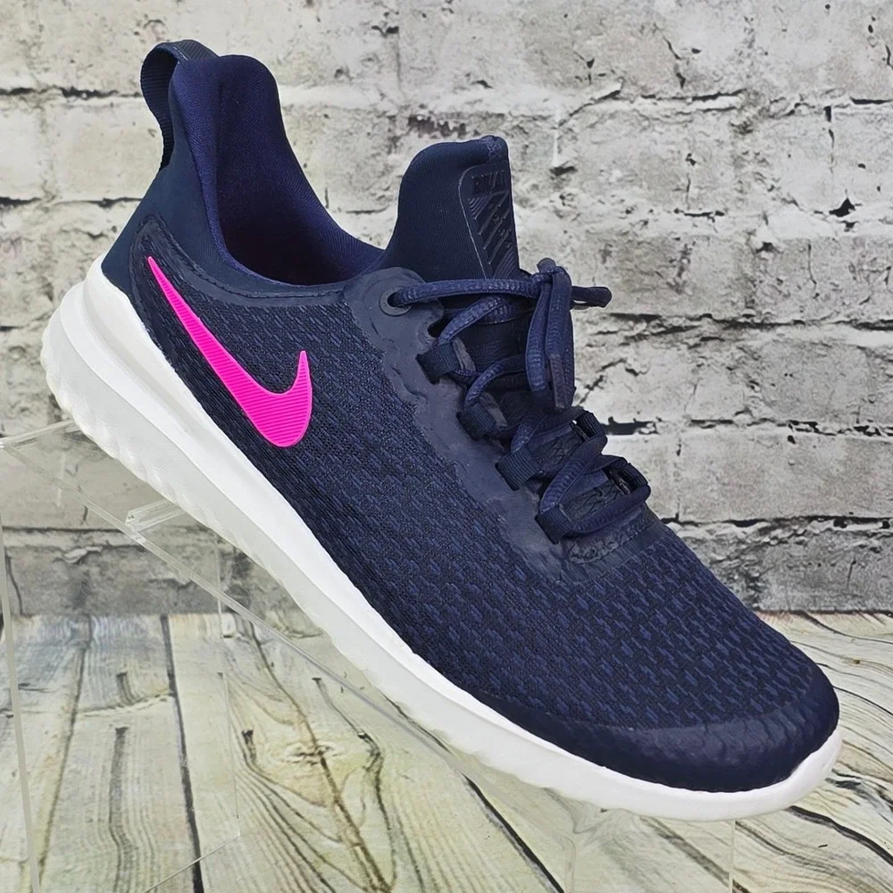 Nike Renew Rival Running Shoes Womens 10 Navy Blue Pink AA7411-401 Sneakers Gym